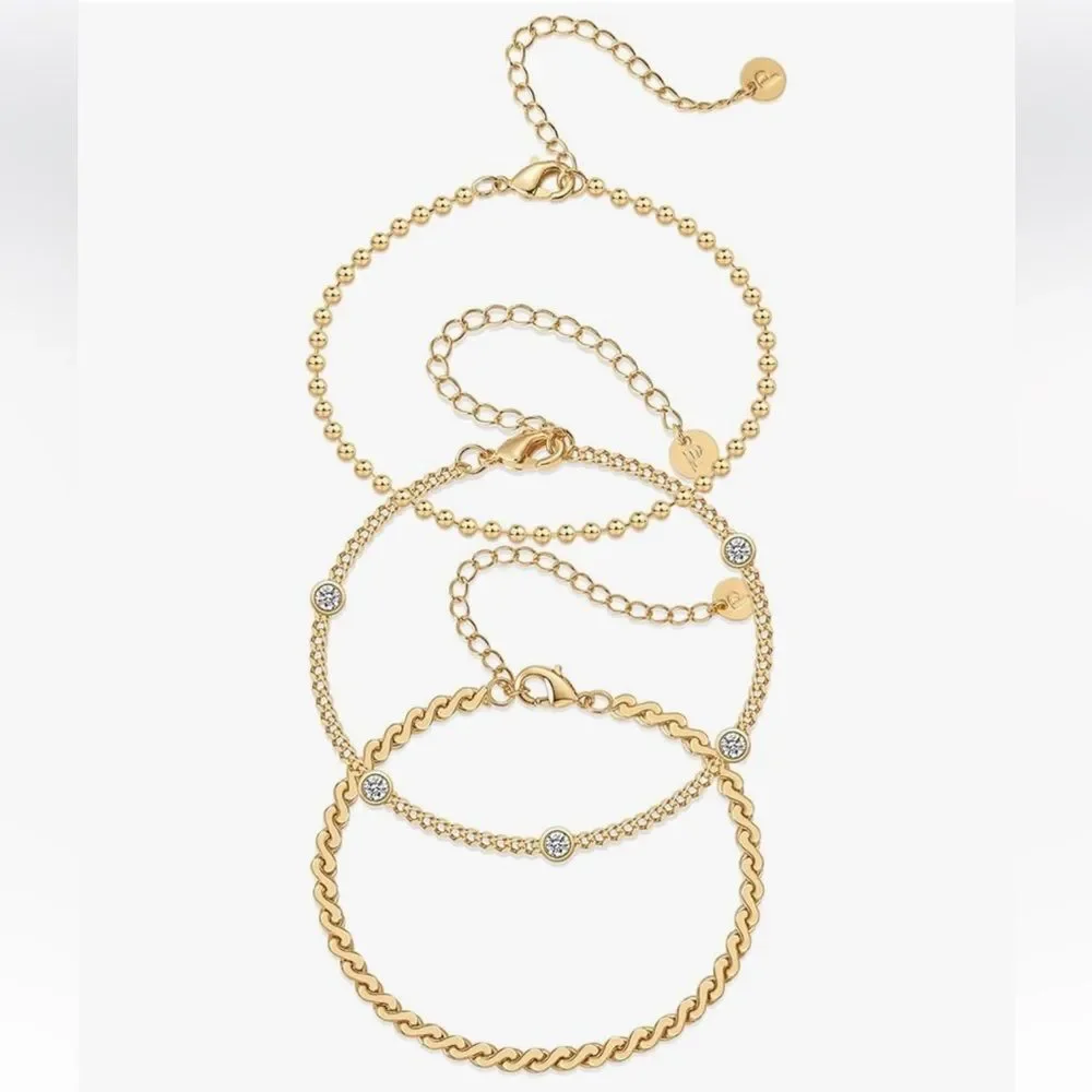 NEW 14K Gold Plated Elegant Gold Bracelet Set for Women